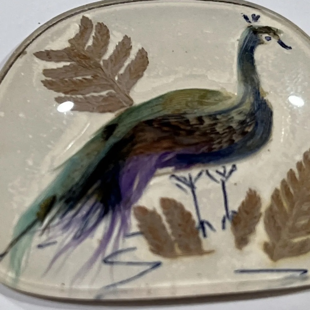 Vintage mini press art. Peacock  On Eyeglass Lens Glass  Picture